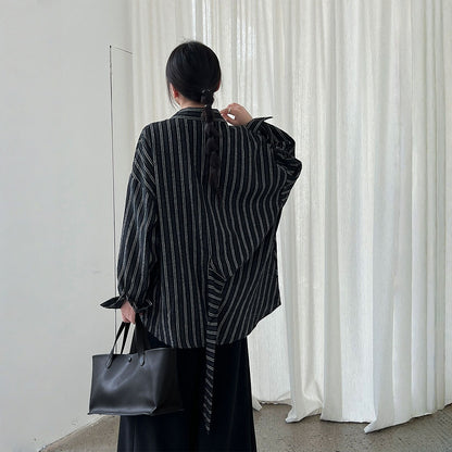 【トップス】春 秋 冬 ストライプ ウエストリボン シャツ 【JZシリーズ】