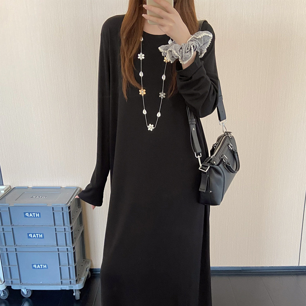 【ワンピース】シンプルロングワンピース レディース 秋冬新作 長袖 ゆったり レイヤードコーデ フレンチ風【JZシリーズ】