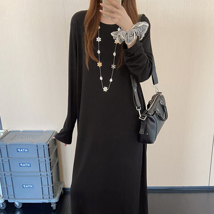 【ワンピース】シンプルロングワンピース レディース 秋冬新作 長袖 ゆったり レイヤードコーデ フレンチ風【JZシリーズ】