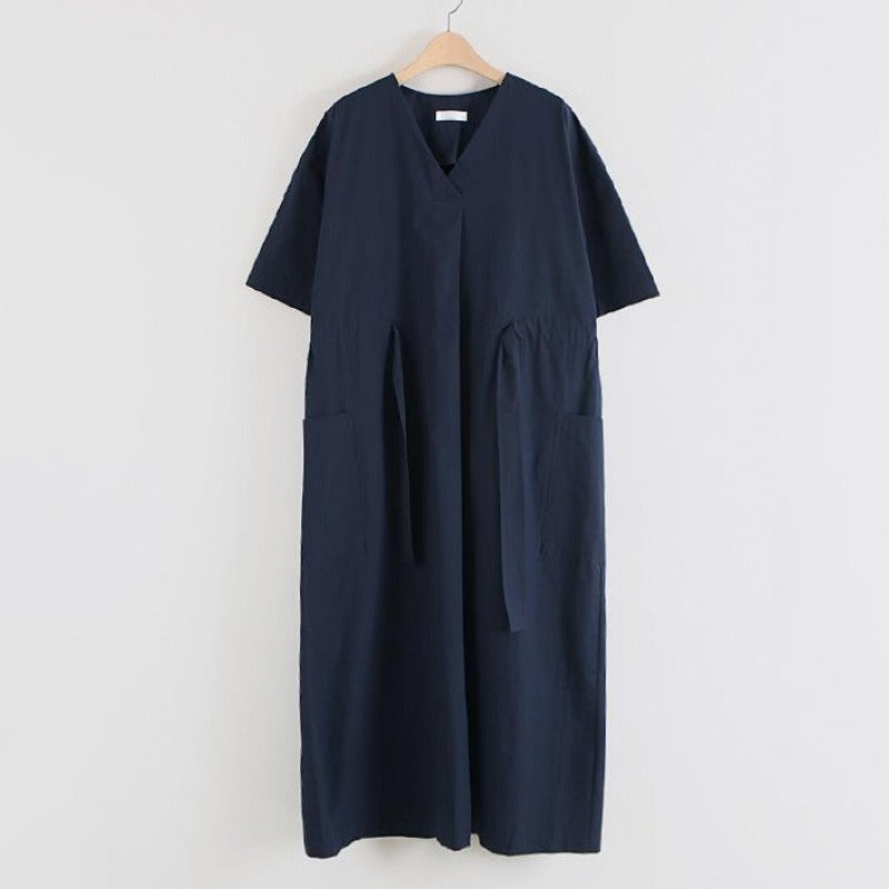 【ワンピース】🌼韓国風 春夏 大きいサイズ ワンピース 半袖 カジュアル ゆったり ポケット付き ウエストシェイプ レディース【JZシリーズ】