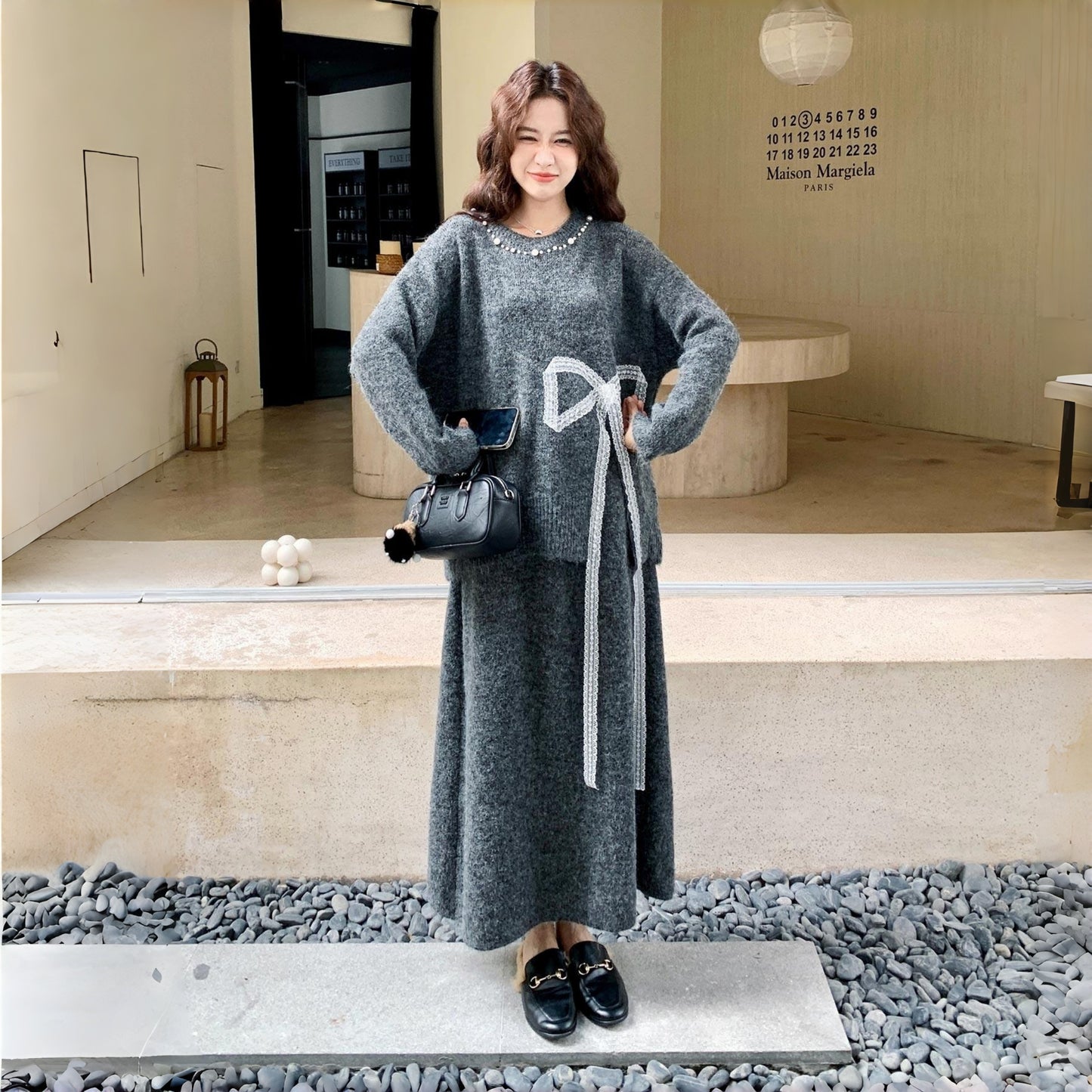 【セットアップ】上品な リボンタイ 合わせやすい ゆったり 2点セット【JZシリーズ】