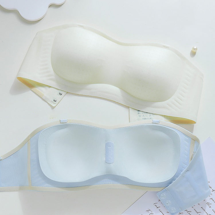 キャミワンピ必須！【グッズ】 夏 薄型 アイスシルク ストラップレスブラ レディース下着 滑り止め付き インビジブル / ノンワイヤー