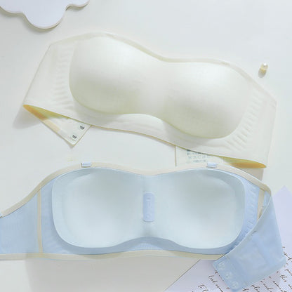 キャミワンピ必須！【グッズ】 夏 薄型 アイスシルク ストラップレスブラ レディース下着 滑り止め付き インビジブル / ノンワイヤー