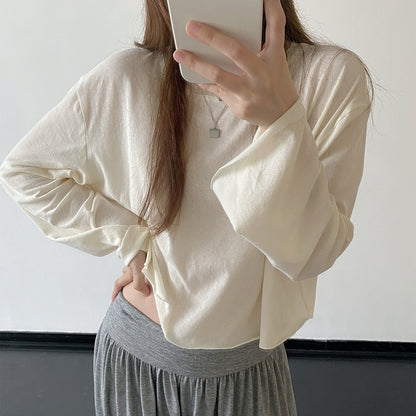 【トップス】ロールエッジショートＴシャツ レディース クルーネック リラックス 長袖トップス【FCシリーズ】