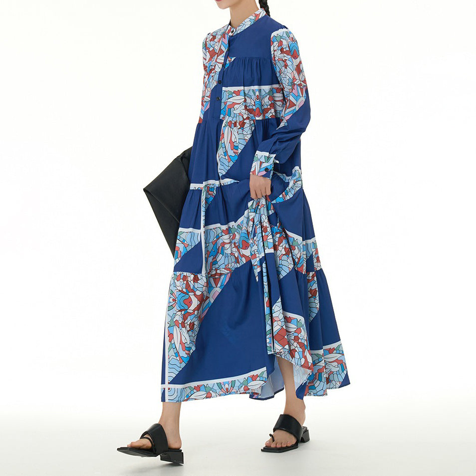 【ワンピース】民族風 ティアードワンピース 長袖 春新作 大きいサイズ レディース ゆったり 体型カバー ロングワンピース【SHシリーズ】