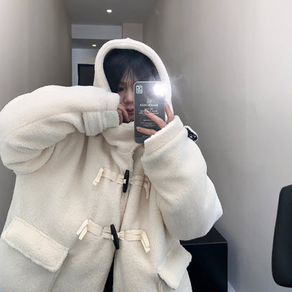 【アウター】春 秋 冬 レトロ ボア素材 厚手 あったか フード付き中綿ジャケット 【FCシリーズ】