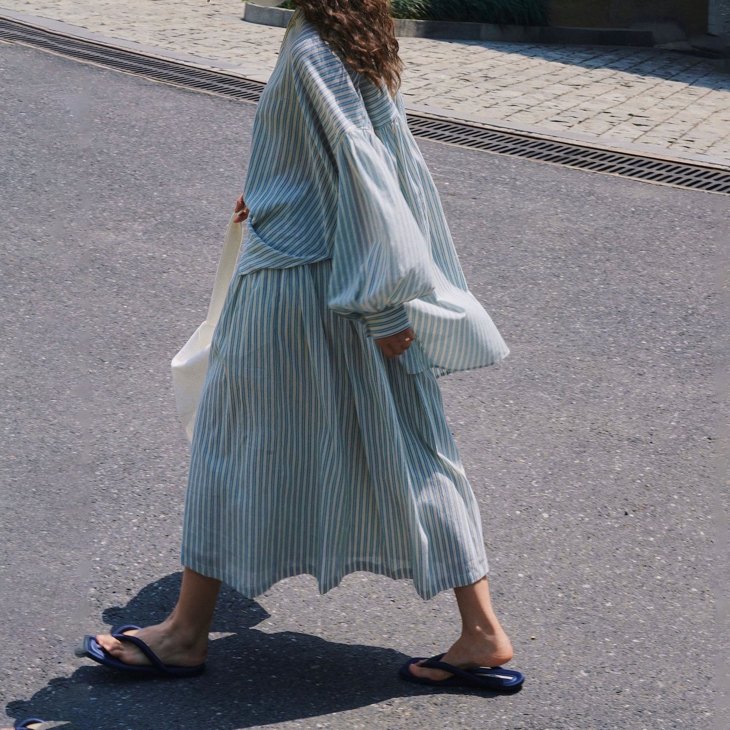 【トップス】春夏秋 ゆったり 快適 日焼け防止 着痩せ ストライプ柄 ランタンスリーブ シャツ【JZシリーズ】