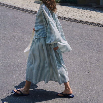 【トップス】春夏秋 ゆったり 快適 日焼け防止 着痩せ ストライプ柄 ランタンスリーブ シャツ【JZシリーズ】