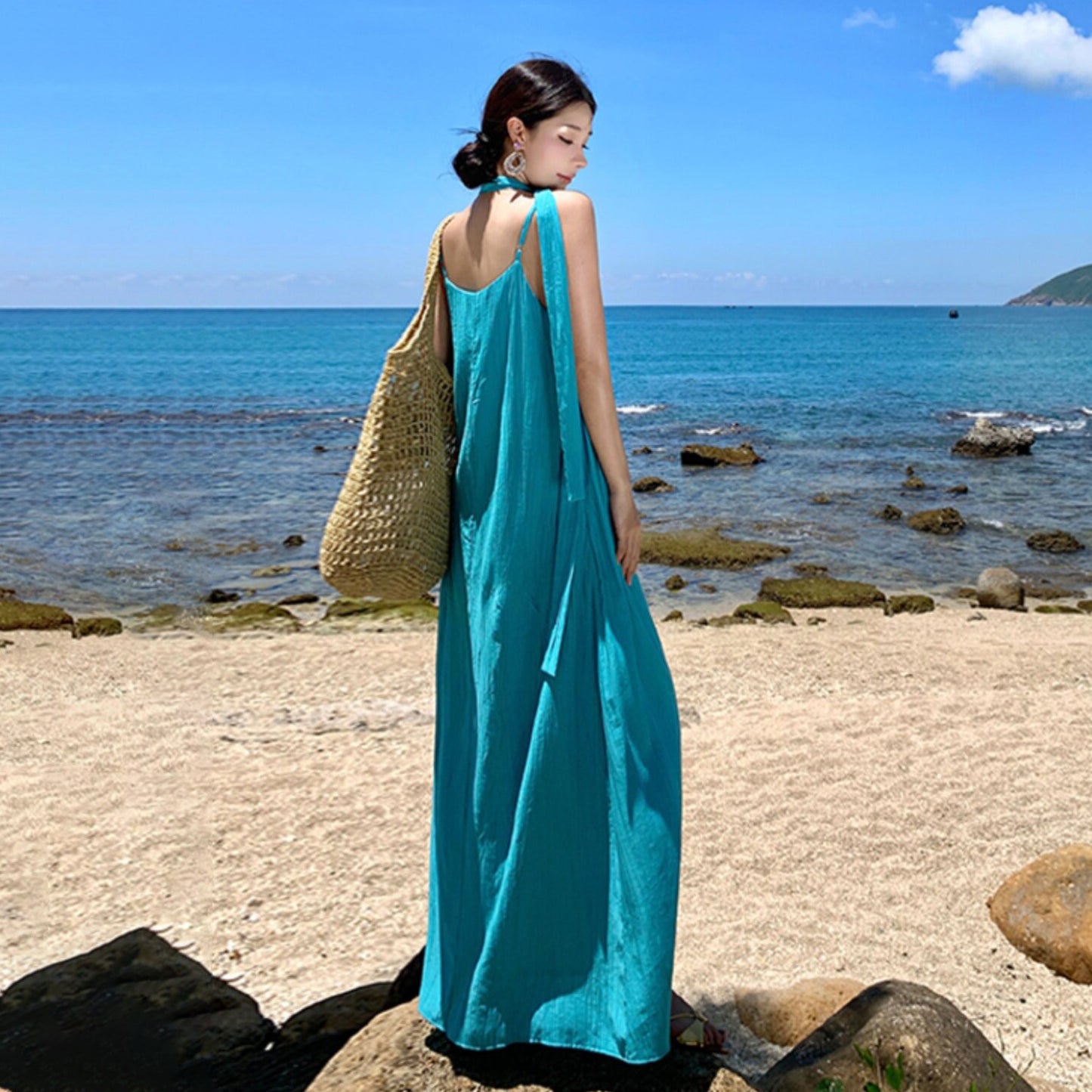 【ワンピース】リゾート キャミワンピース レディース ノースリーブ 夏 沖縄旅行 マキシワンピース ロング丈 ゆったり プリーツ 体型カバー【SHシリーズ】