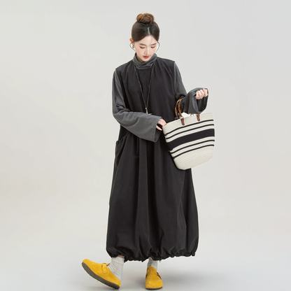 【単品注文】【セットアップ】日系風 黒 バルーンシルエット ノースリーブワンピース＋トップス セット レディース 秋新作 大人可愛い【JZシリーズ】