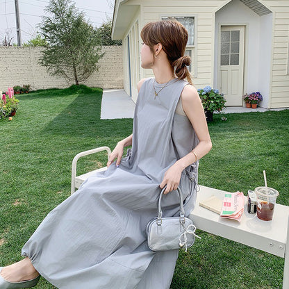 【ワンピース】グレーノースリーブワンピース 雰囲気たっぷりの抜け感シルエットで美しく見せる一枚【JZシリーズ】