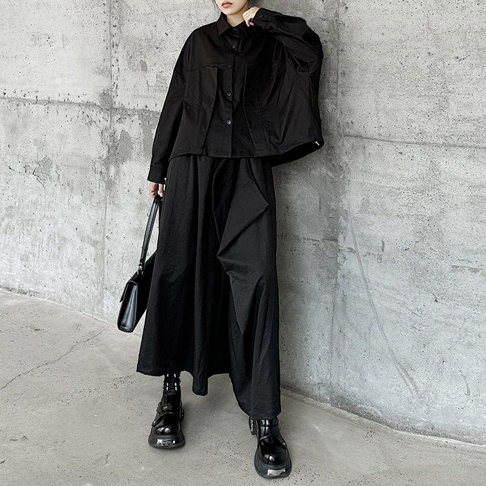 【24AW】【ボトムス】レトロ 香港風 エレガント 切り替え ゆったり トップス + スカート 2点上下セット【AHシリーズ】