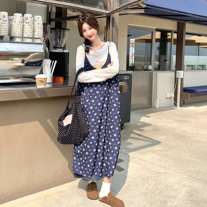 2点セット！【セットアップ】花柄キャミワンピース＆Tシャツ2点セット レディース ロング丈 ゆったり カジュアル 秋コーデ【SHシリーズ】