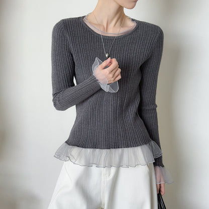 【60%OFF⭐️早い者勝ち】【トップス】甘め レース付き ニット レディース 春秋 デザイン インナー トップス【JZシリーズ】