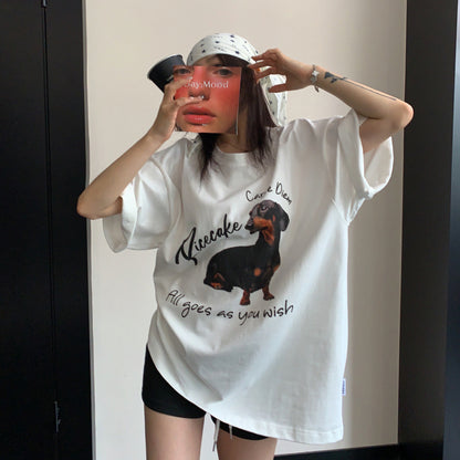 【トップス】オーバーサイズ カートゥーンプリント 半袖Tシャツ レディース カジュアル ストリート系 リラックス感【FCシリーズ】
