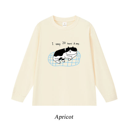 5カラー | S~3XL【トップス】猫のスリープタイム プリント 長袖Tシャツ コットン 秋 ゆったり トップス インナー【FCシリーズ】