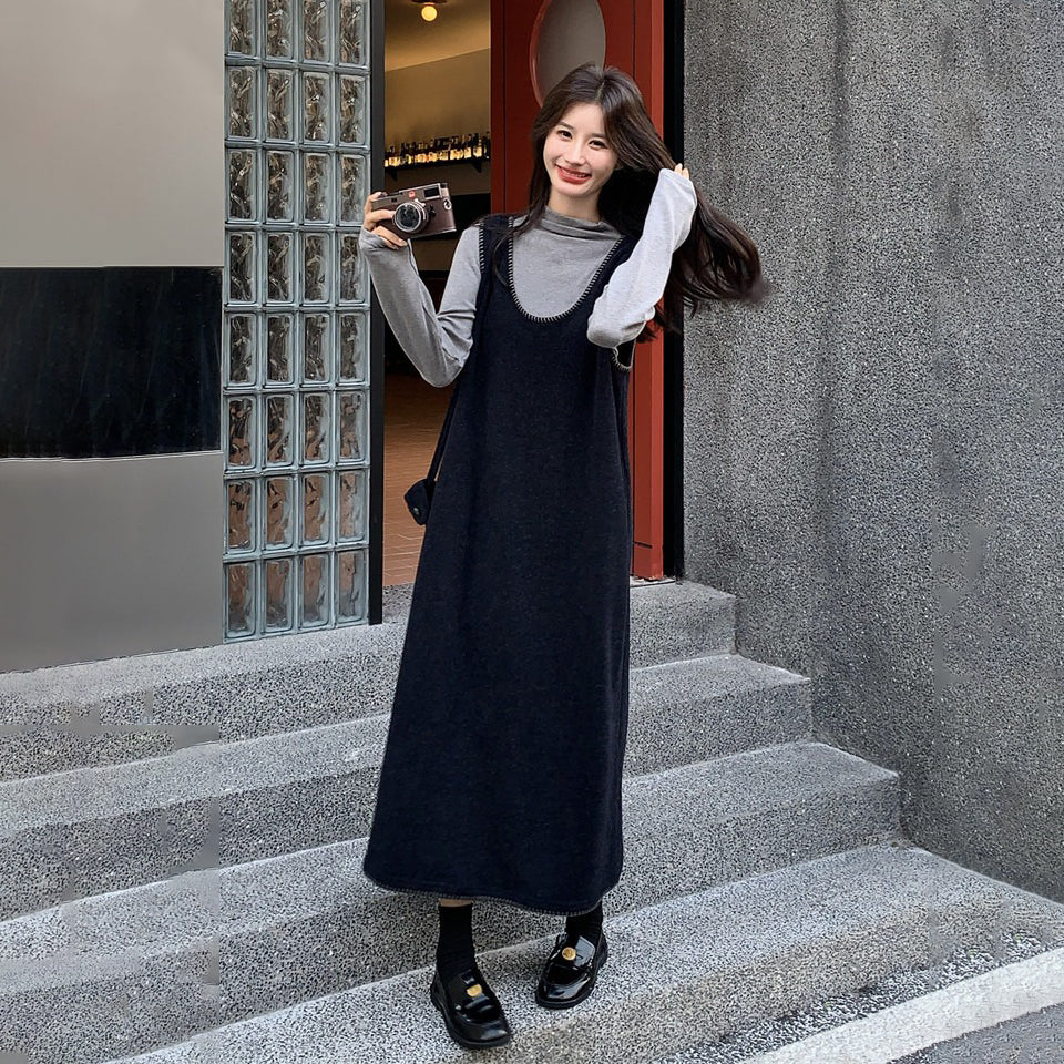 【セットアップ】フレンチスタイル ノースリーブワンピース レイヤード2点セット 秋冬 OOTD 映える きれいめ コーデセット【JZシリーズ】