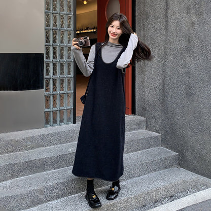 【セットアップ】フレンチスタイル ノースリーブワンピース レイヤード2点セット 秋冬 OOTD 映える きれいめ コーデセット【JZシリーズ】