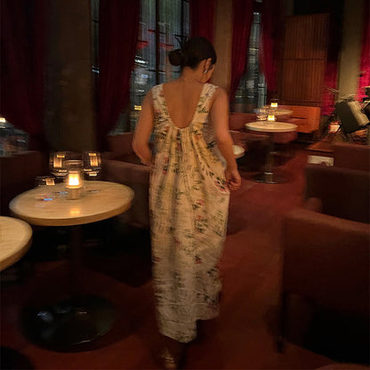 【ワンピース】夏のガーリーコーデ 背中あき 花柄ノースリーブワンピース【SHシリーズ】