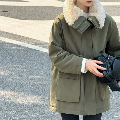 【アウター】冬新作 ビッグラペル ワークジャケット 裏起毛・厚手 秋冬 防寒 レディース 綿入れコート【シリーズ】