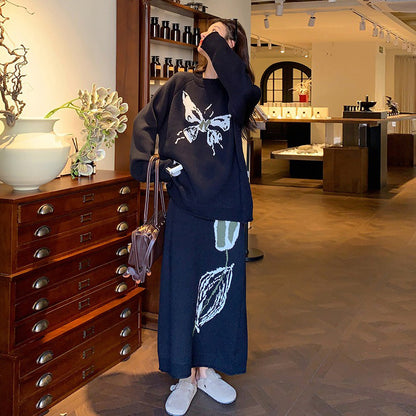 2点セット【セットアップ】デザイン感 ニット上下セット レディース 秋新作 韓国風気質 セーター+ スカート 2点セット【JZシリーズ】