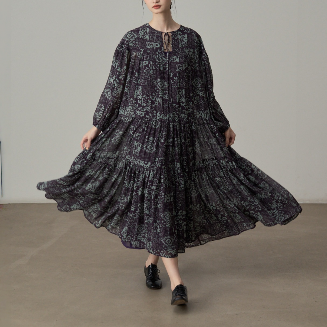 【ワンピース】センスある シフォン センスある  レイヤード感 レイヤード風 長袖 ワンピース 【SHシリーズ】