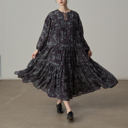 【ワンピース】センスある シフォン センスある  レイヤード感 レイヤード風 長袖 ワンピース 【SHシリーズ】