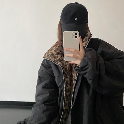 【アウター】リバーシブル レオパード柄 ボア 防寒 厚手 ワークジャケット レディース 秋冬 綿入れコート 【FCシリーズ】【15~20内発送】