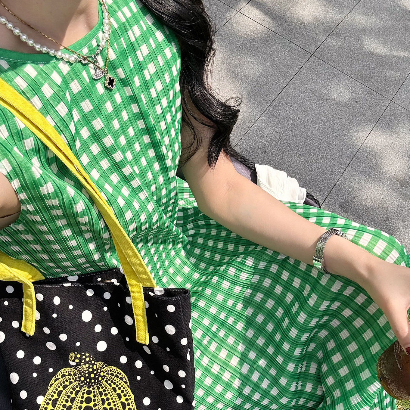 【ワンピース】韓国風 チェック柄ノースリーブワンピース レディース Aライン 着痩せ 体型カバー 夏ワンピース【SHシリーズ】
