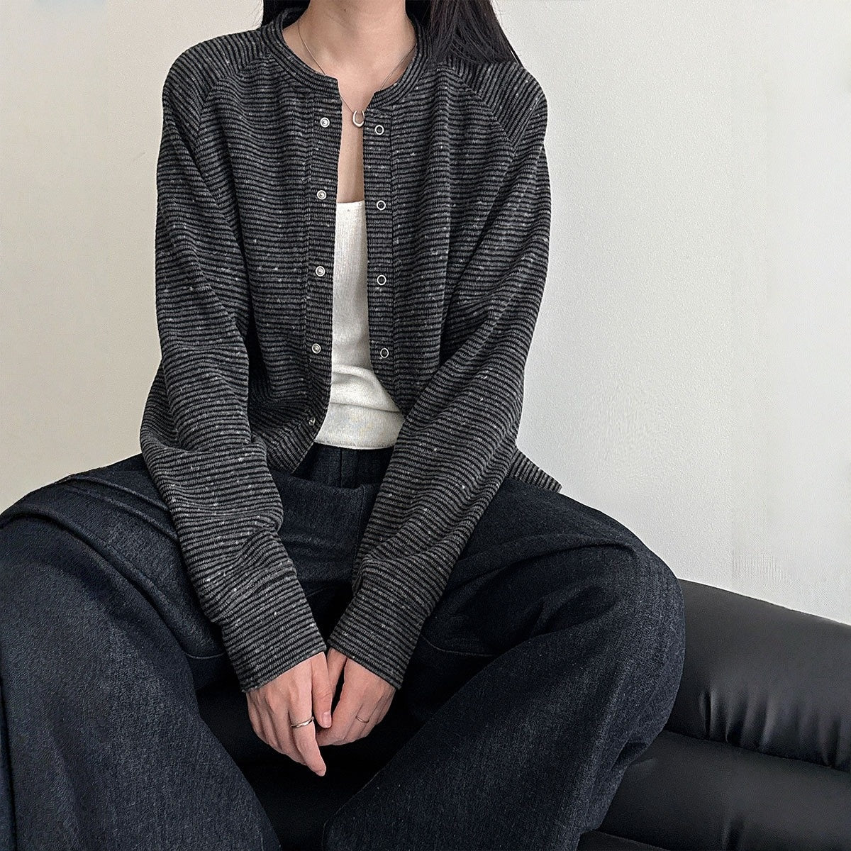 【アウター】春 秋 冬 起毛 ストライプ柄 カーディガン ジャケット【SNシリーズ】