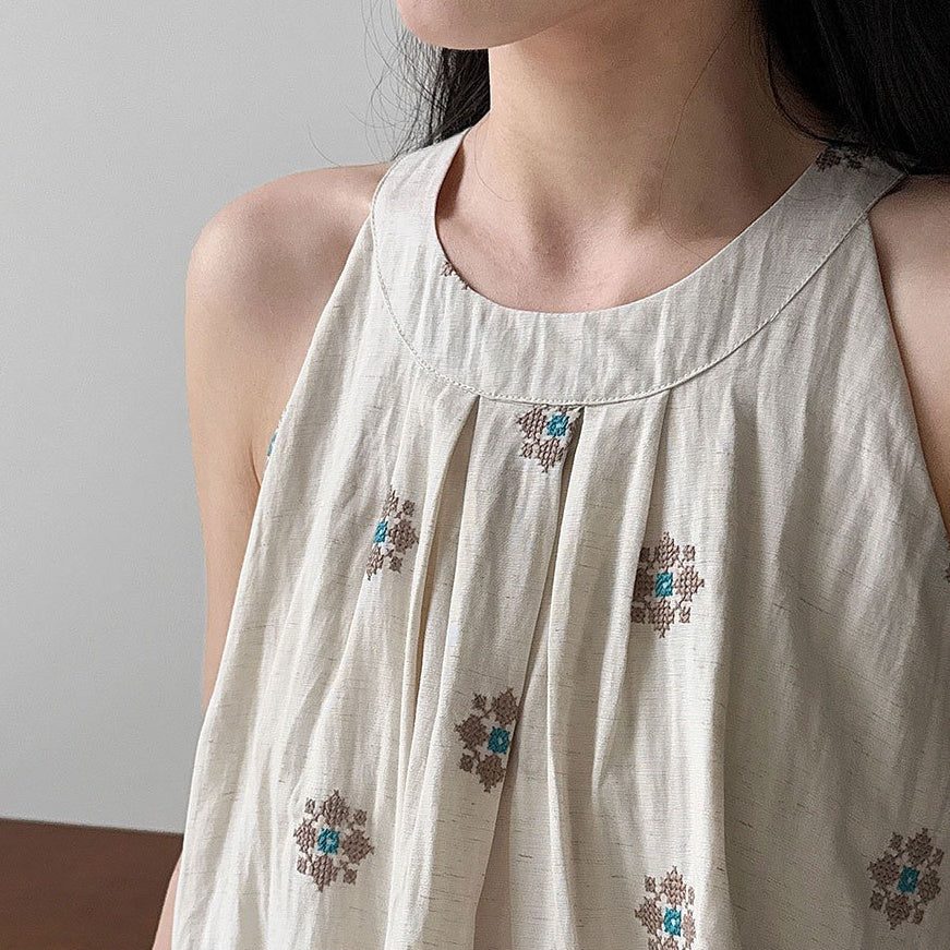 【トップス】夏 刺繍 ノースリーブ カジュアル タンクトップ 【SHシリーズ】