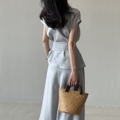 【セットアップ】【単品注文】夏 Vネック ノースリーブ シャツ + ワイドパンツ 2点上下セット 【SNシリーズ】