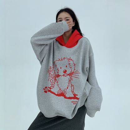 【トップス】裏起毛 春 秋 冬 カートゥーン レトロ フード付き パーカー 【FCシリーズ】