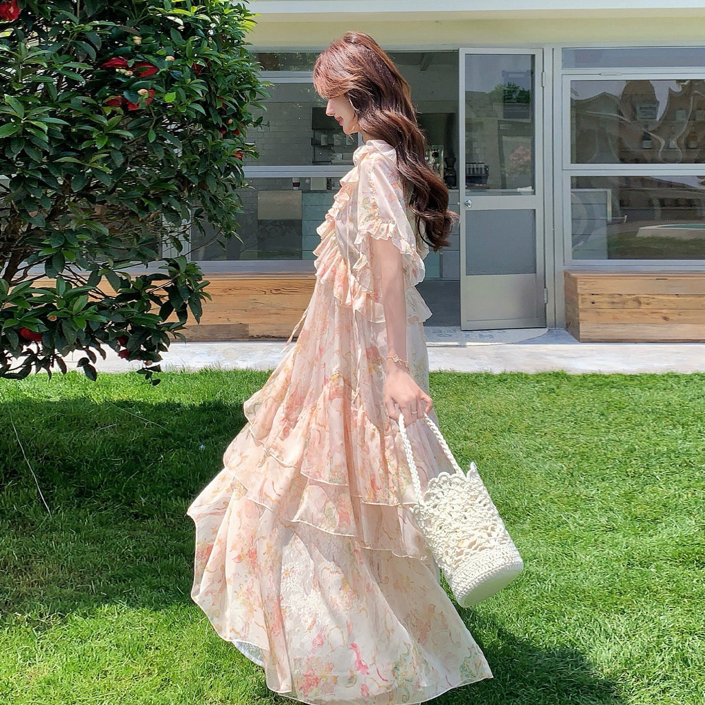 【ワンピース】大人可愛い 花柄ワンピース レディース 夏 ハイウエスト ロング丈 リゾート風 体型カバー 美シルエット【SHシリーズ】