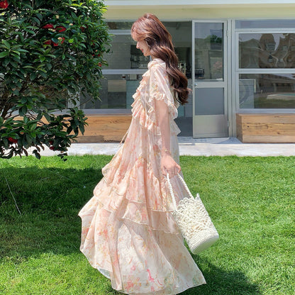 【ワンピース】大人可愛い 花柄ワンピース レディース 夏 ハイウエスト ロング丈 リゾート風 体型カバー 美シルエット【SHシリーズ】