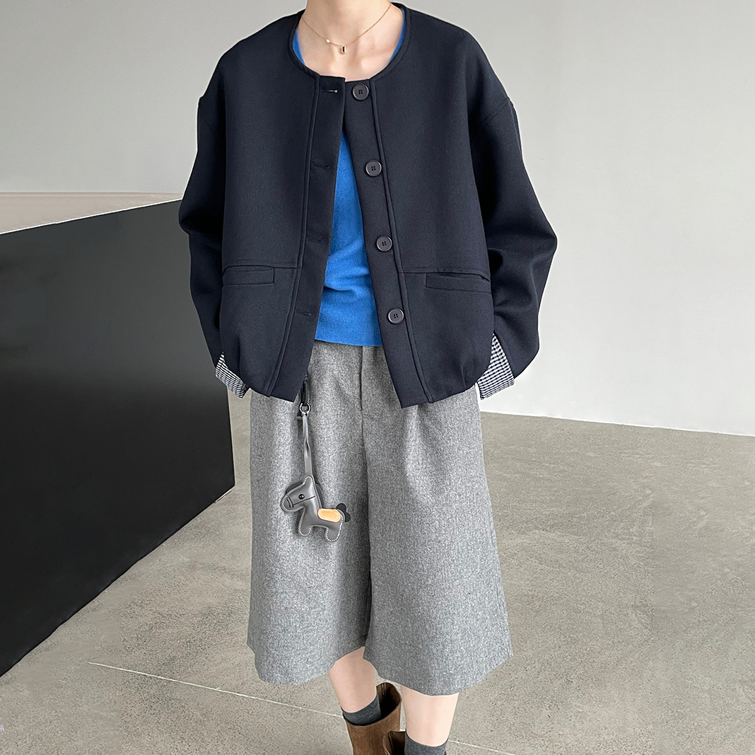 【アウター】春秋 韓国風 クルーネック シングルボタン ジャケット コート レディース【JZシリーズ】