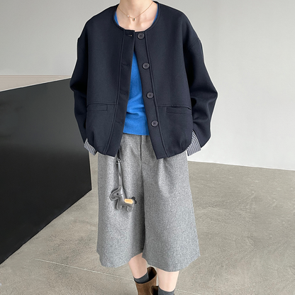 【アウター】春秋 韓国風 クルーネック シングルボタン ジャケット コート レディース【JZシリーズ】