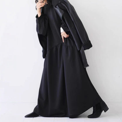 【ワンピース】春秋 フレンチシックゆったり長袖ワンピース｜大人可愛いロング丈で体型カバーも【15～20日内発送】