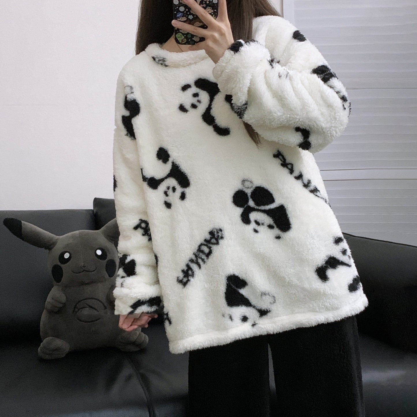 【インナー】パンダ柄 コーラルフリース ペア対応 厚手 保温 フランネル ルームウェア レディース/メンズ