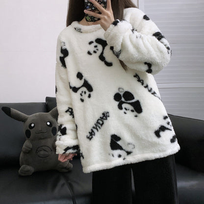 【インナー】パンダ柄 コーラルフリース ペア対応 厚手 保温 フランネル ルームウェア レディース/メンズ