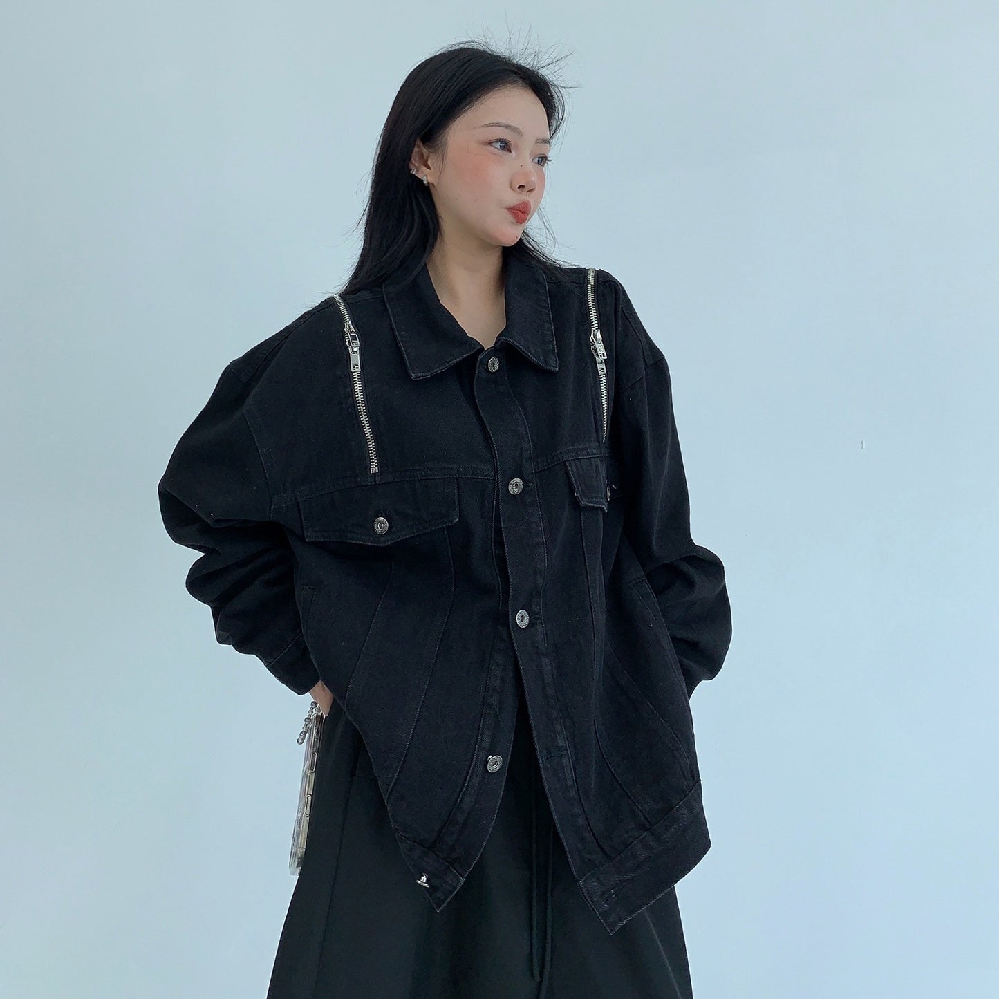 【アウター】ヴィンテージ加工 ファスナー付き  デニム ジャケット  【FCシリーズ】