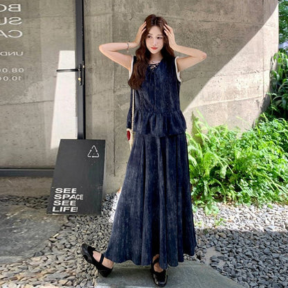 2点セット！【セットアップ】韓国風 レトロデザイン 刺繍 セットアップ レディース おしゃれ 細見え ベスト＋スカート 2上下セット【SHシリーズ】