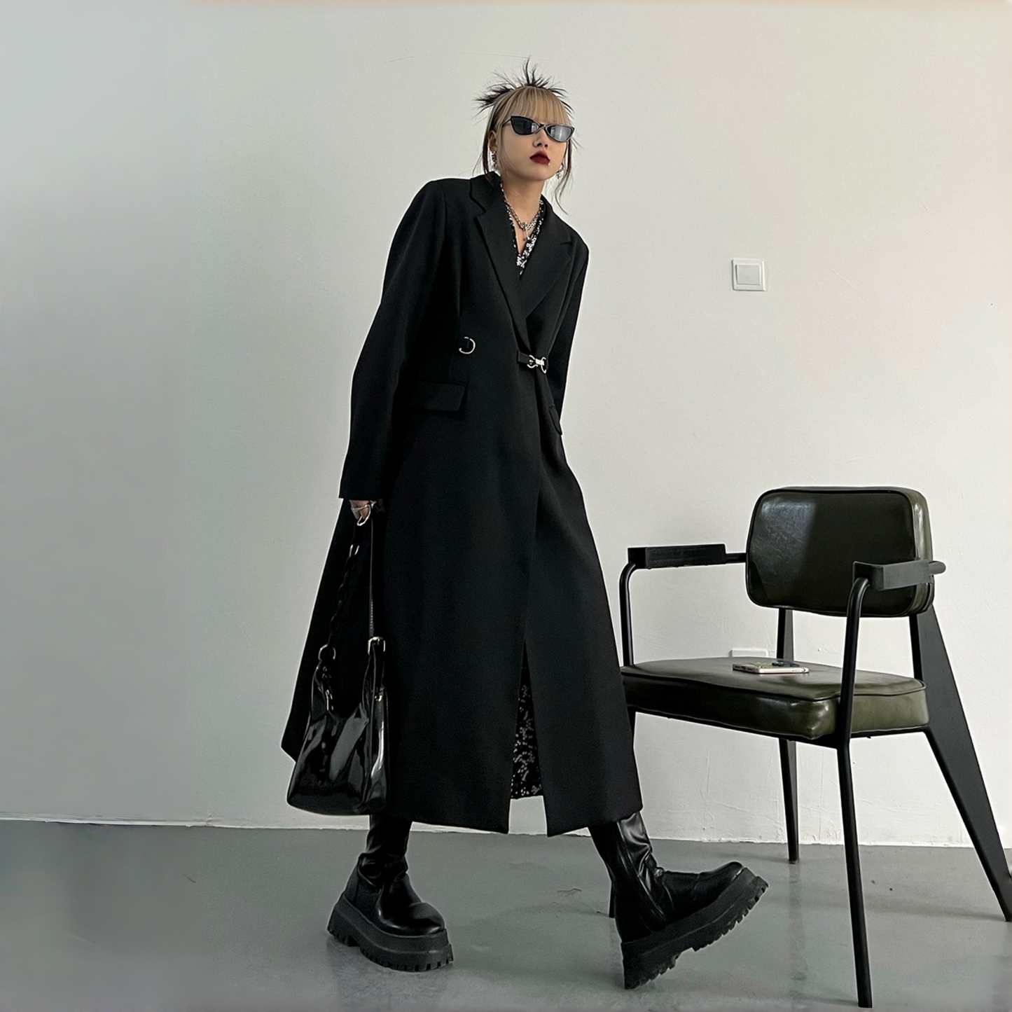 【アウター】デザイン性 新作 スリム メタルボタン ロング スーツジャケット コート【FCシリーズ】