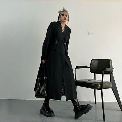 【アウター】デザイン性 新作 スリム メタルボタン ロング スーツジャケット コート【FCシリーズ】