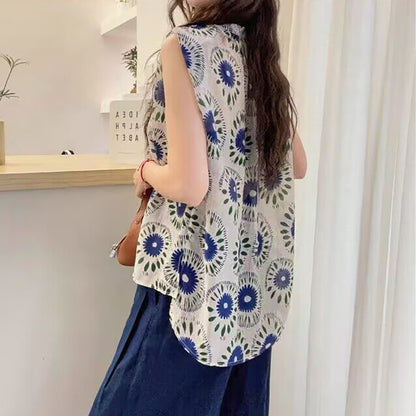 期間限定⭐️60%OFF【トップス】ボヘミアン リゾート風 レトロ ノースリーブシャツ レディース  夏新作 軽量 通気性 ウエストマーク 体型カバー ナチュラル カジュアル サマートップス【SHシリーズ】