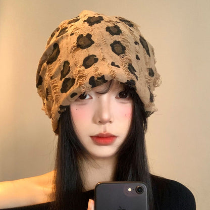 【グッズ】レオパードダメージ ニットワッチ 秋冬 レディース ルーズデザイン 小顔効果 日系ヴィンテージ Y2K ニット帽
