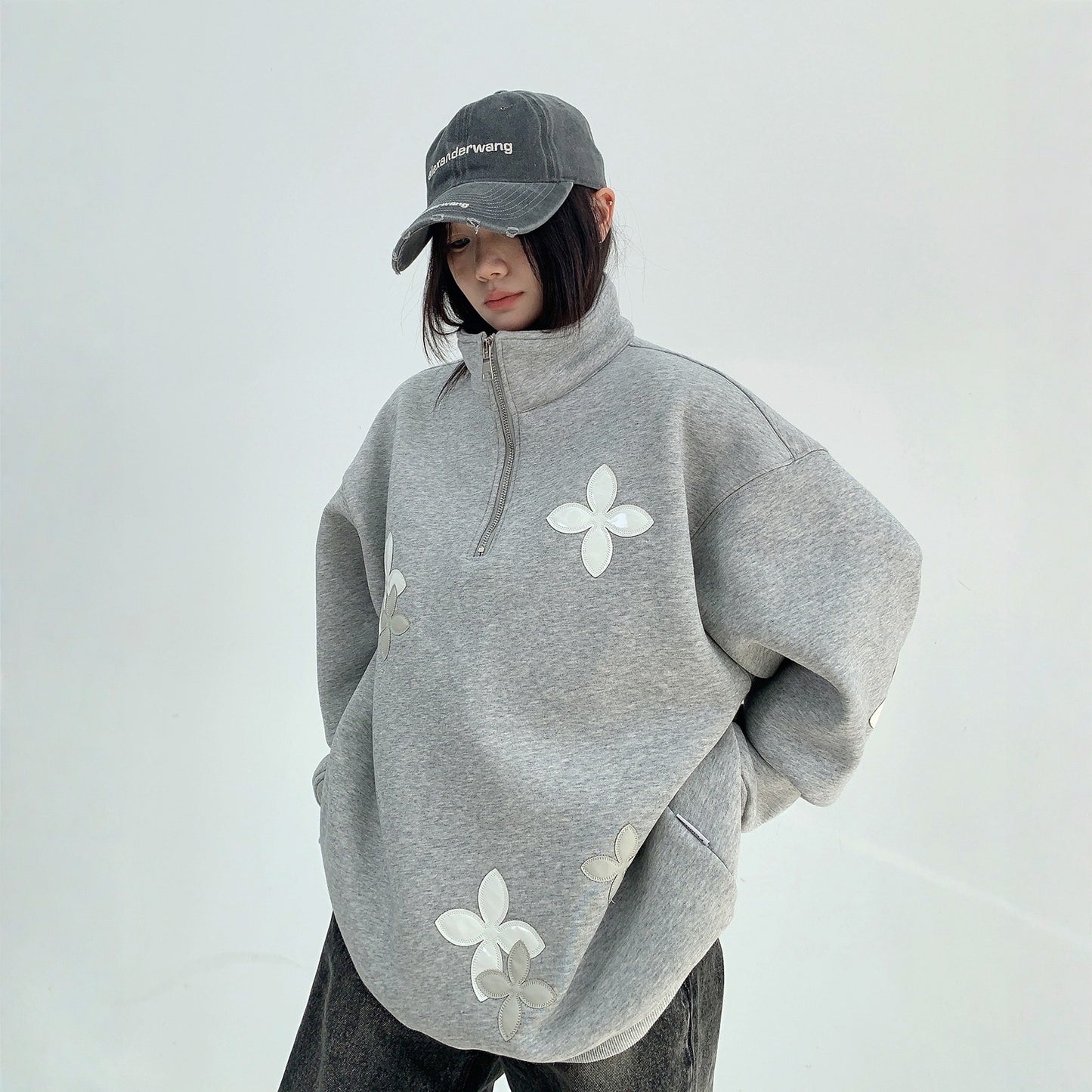 【トップス】パッチレザー付きの ヘビーウェイト 春 秋 冬 スタンドネック パーカー 【FCシリーズ】