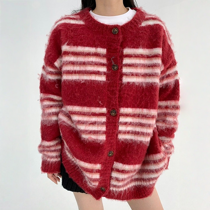 【トップス】クルーネック ボーダー リラックス感  ボタン付き セーター 【FCシリーズ】