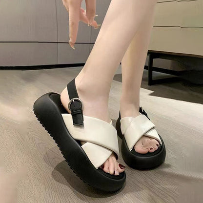 【シューズ】夏新作 高さアップ 厚底 クロスストラップ カジュアルサンダル