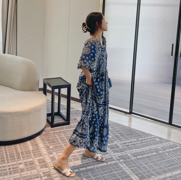 【ワンピース】 ヴィンテージ調 夏 フレンチ風 ミモレ丈 ゆったり 半袖ワンピース 休暇スタイル 上品な雰囲気【SHシリーズ】